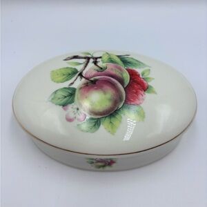 Beautiful Vtg Oval Formalities Baum Bros Fruit Design Ceramic Trinket Box W Lid